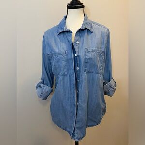 Lola River Light Wash Denim Button-Up Shirt 100% Tencel Size S oversized